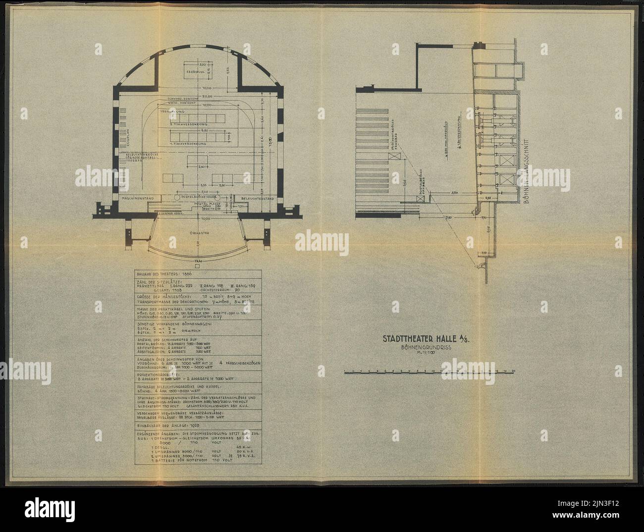 Stage Section View City theater, Halle an der Saale: stage floor plan and stage ...