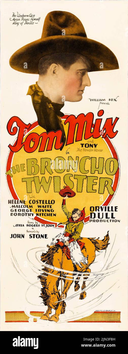 Vintage movie poster for the 1927 film The Broncho Twister starring Tom Mix Stock Photo