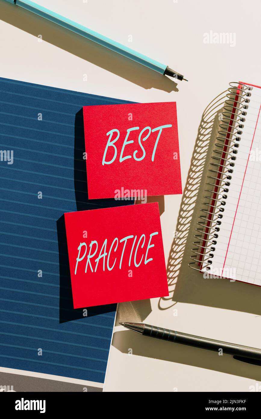 Handwriting text Best Practice, Internet Concept Method Systematic Touchstone Guidelines Framework Ethic Important News Presented On Two Sticky Notes Stock Photo