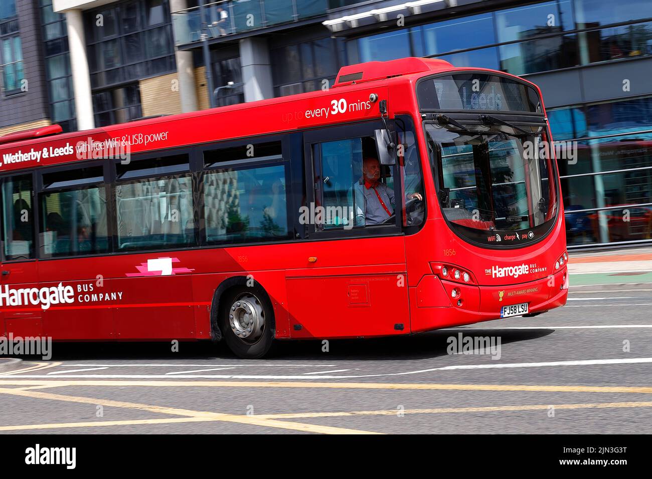 The Harrogate Bus company single decker bus seen near to Leeds City Bus Station Stock Photo