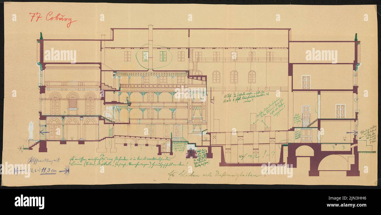 Ducal Hoftheater, Coburg: Longitudinal section 1: 100 Stock Photo - Alamy