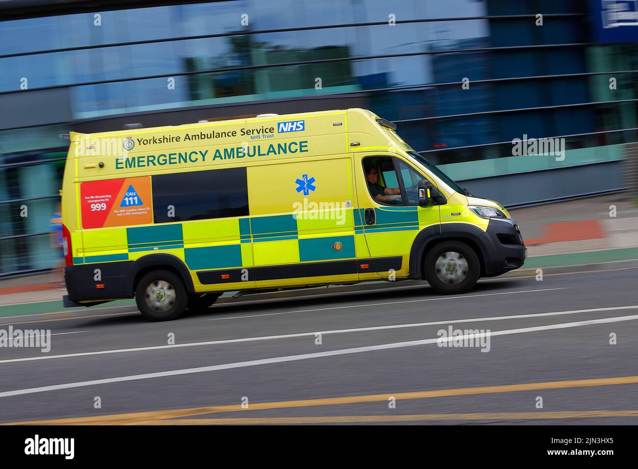 A Yorkshire Ambulance Service emergency ambulance seen in Leeds City