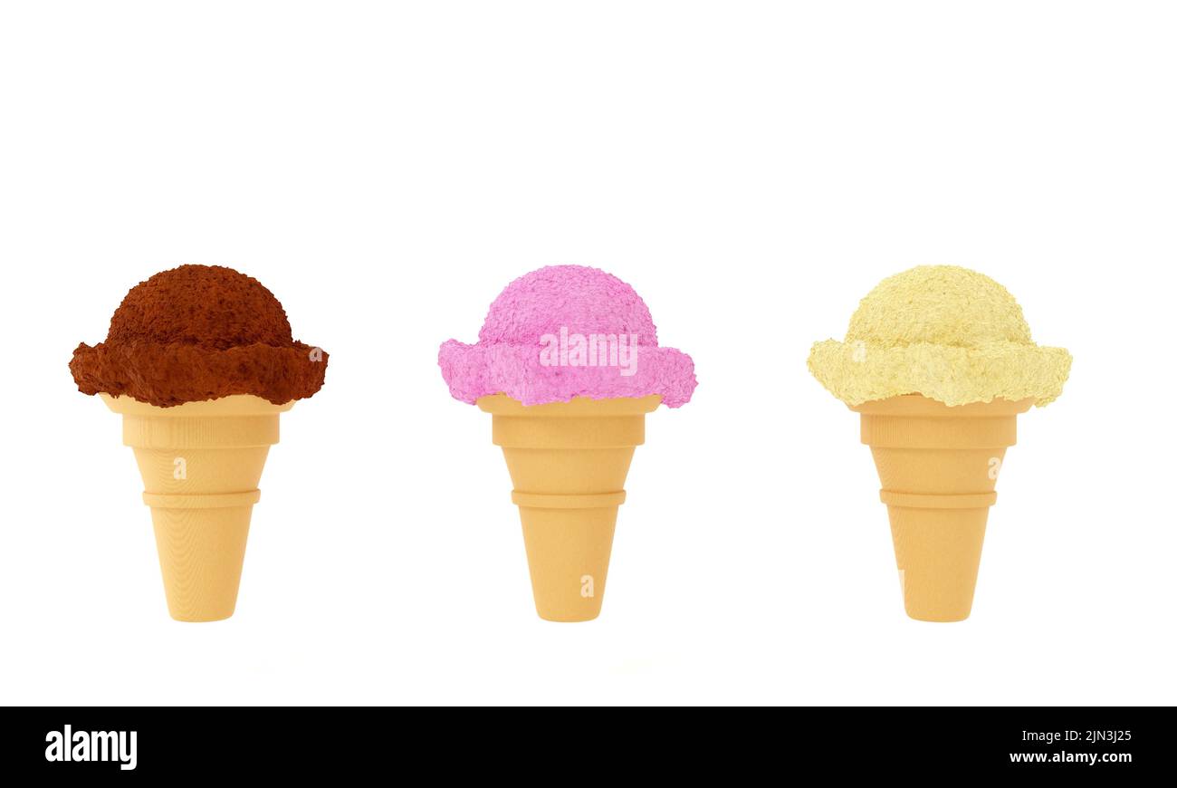 3d render. Set of three ice creams isolated on white background. 3d ...