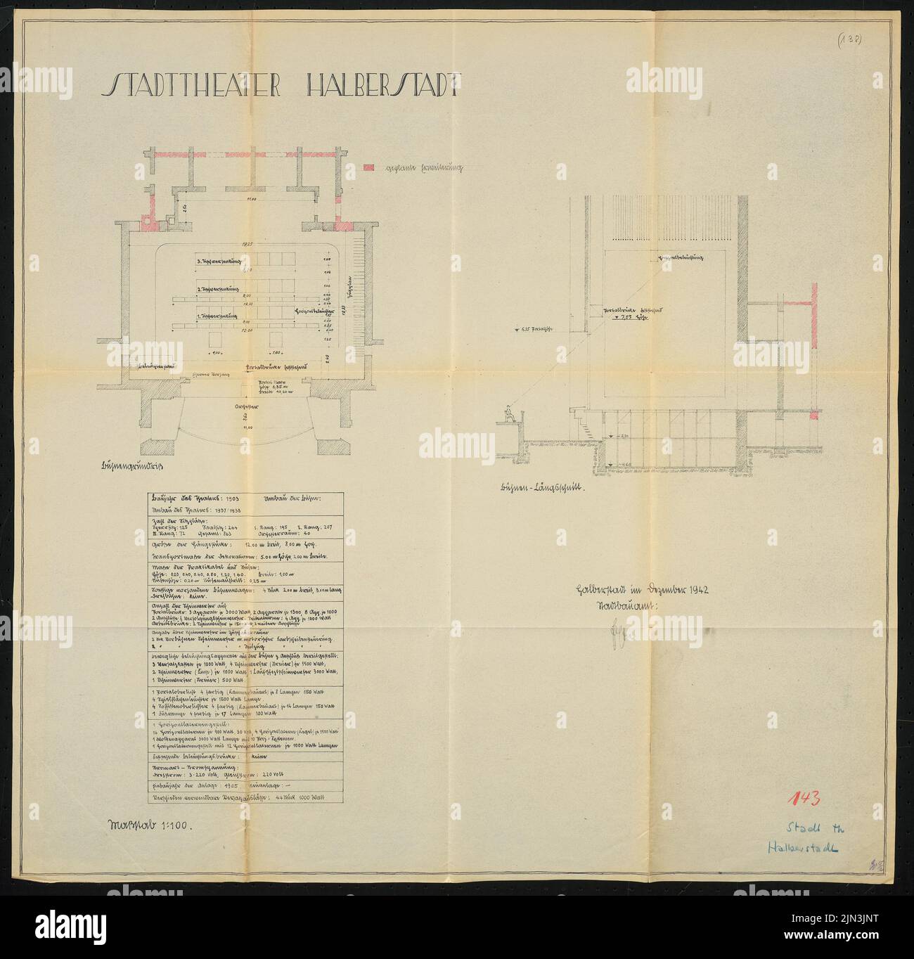Stage Section View City theater, Halberstadt: stage floor plan and stage longitudinal ...