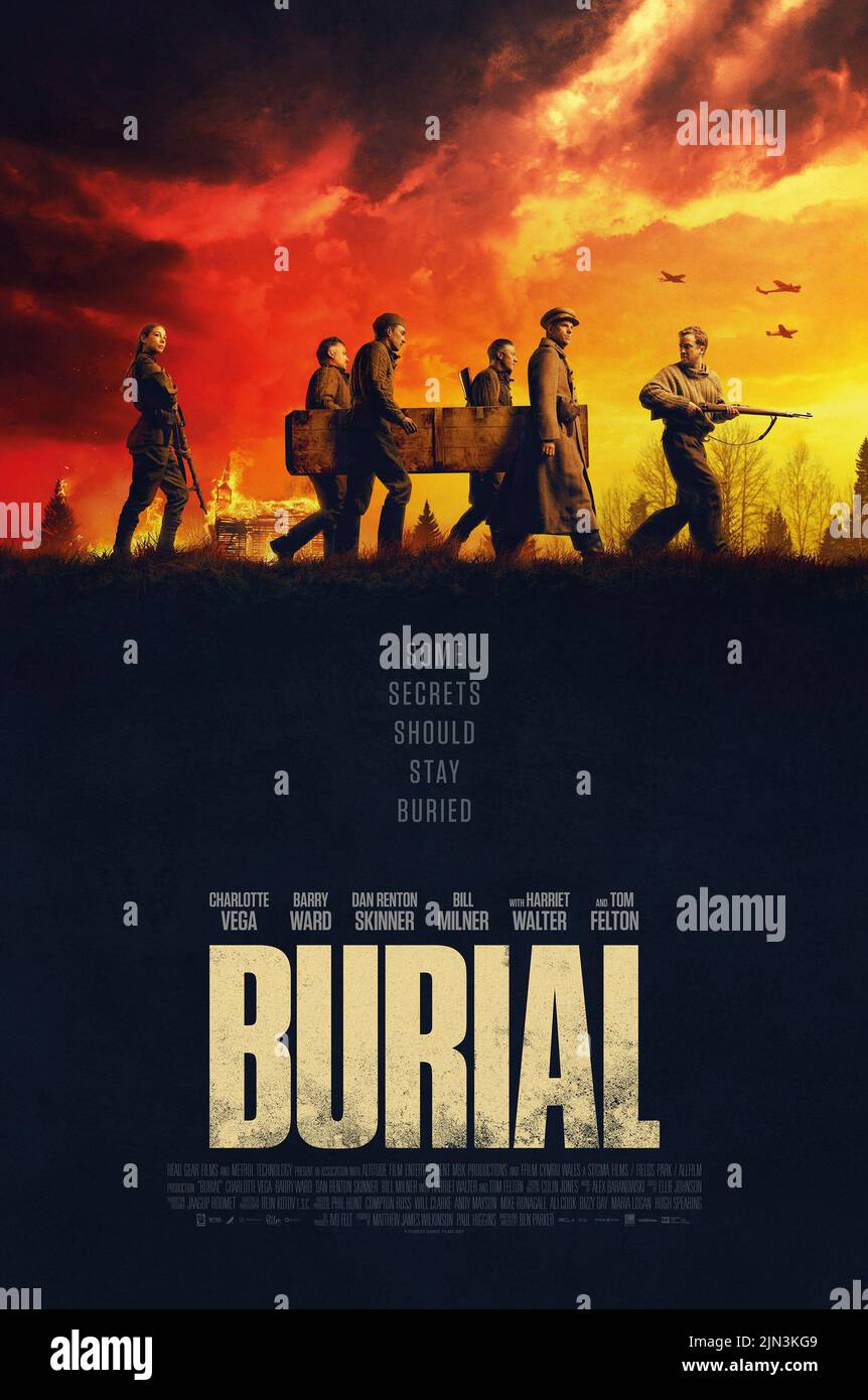 BURIAL, poster, Charlotte Vega (left), Bill Milner (center left), Barry  Ward (center right), Dan Renton Skinner (second from right), Tom Felton,  2022. © IFC Midnight / Courtesy Everett Collection Stock Photo - Alamy