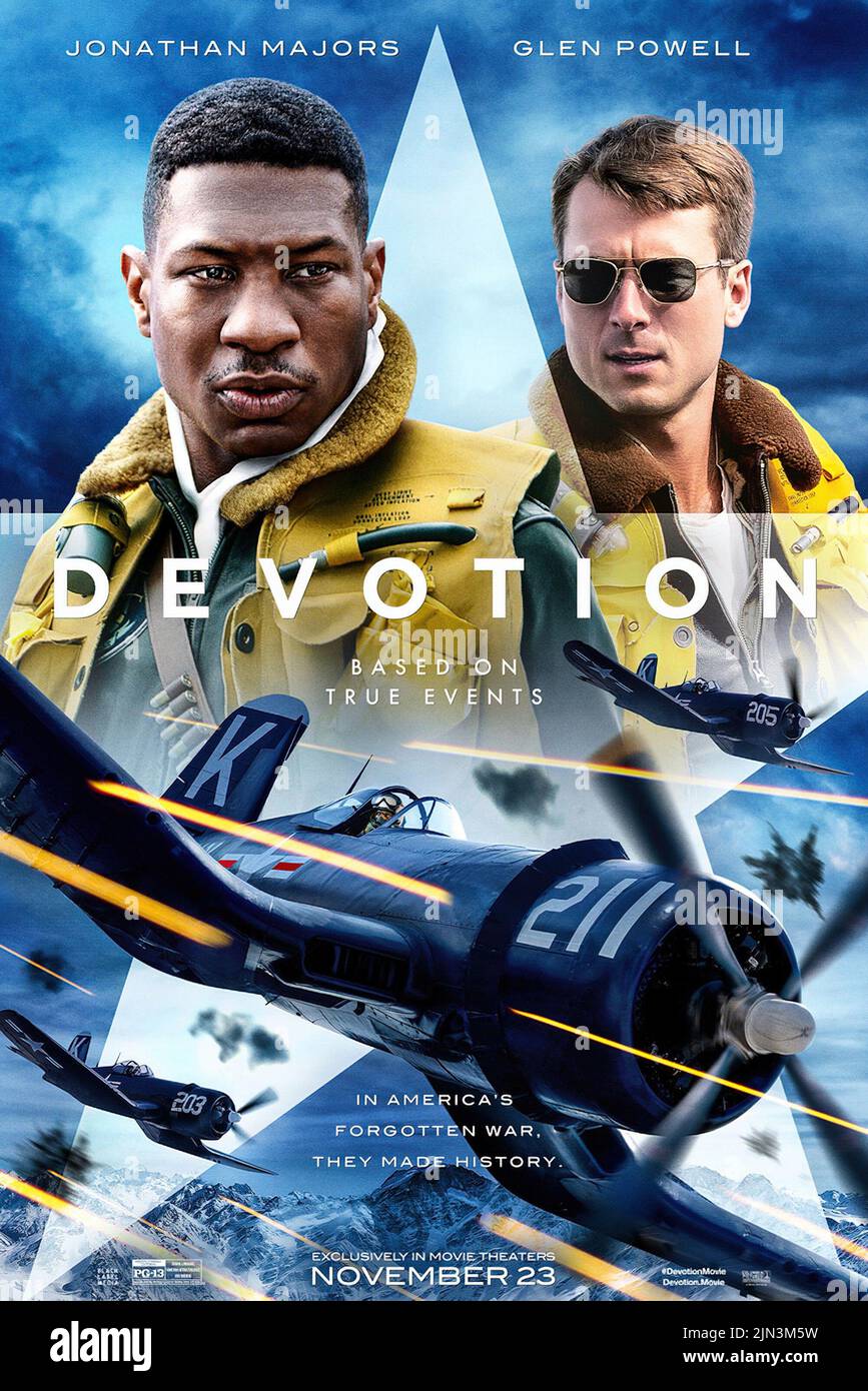 DEVOTION, US poster, from left: Jonathan Majors, Glen Powell, 2022. © Sony Pictures Entertainment / Courtesy Everett Collection Stock Photo