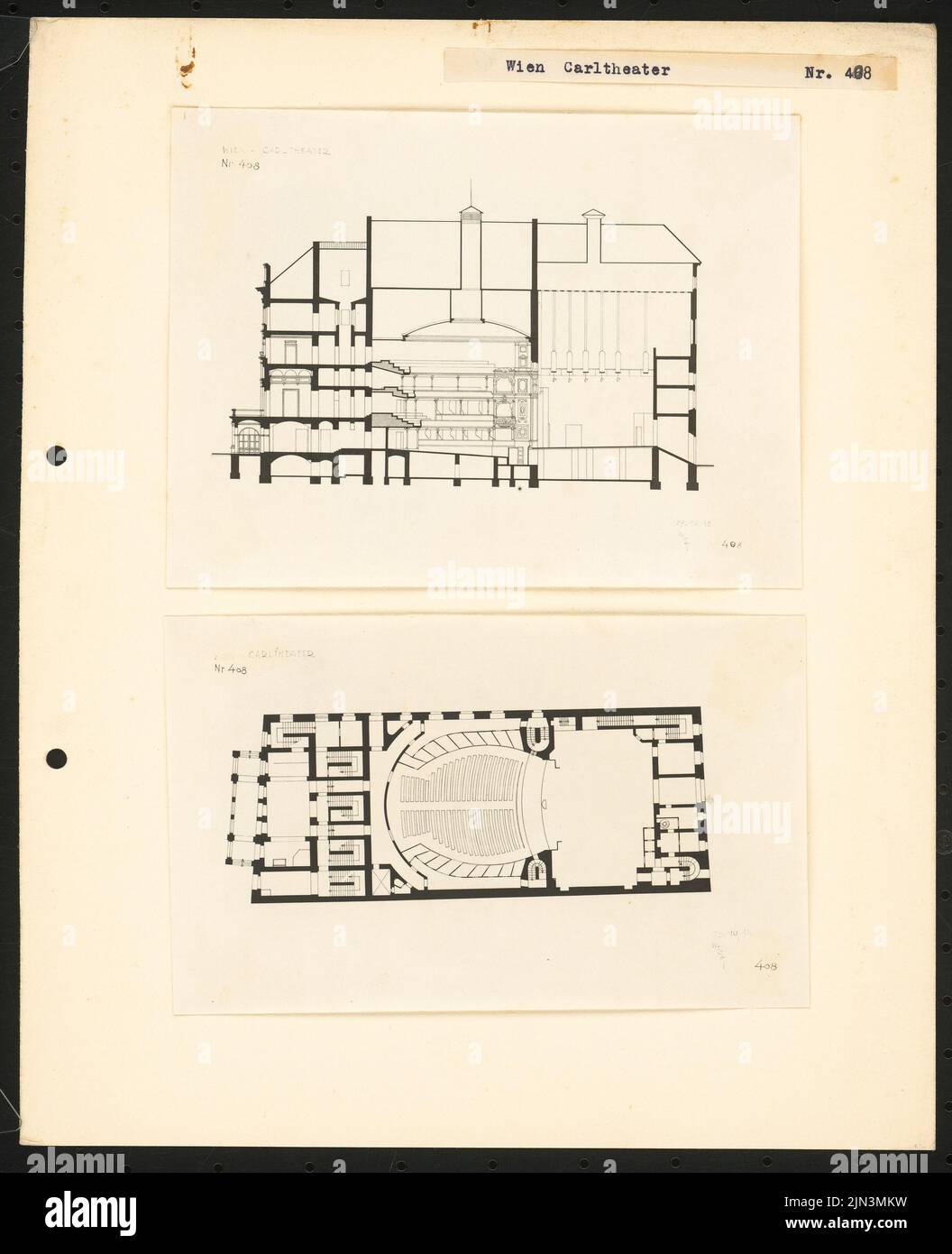 Carltheater, Vienna: floor plan and longitudinal section Stock Photo ...