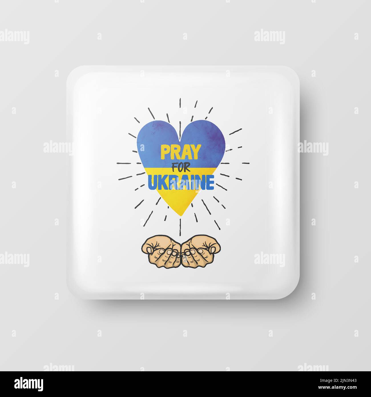 Pray for Ukraine. Button Pin Badge with Anti-war Call. Struggle, Protest, Support Ukraine, Fist with Ukrainian War. Vector Illustration. Slogan, Call Stock Vector