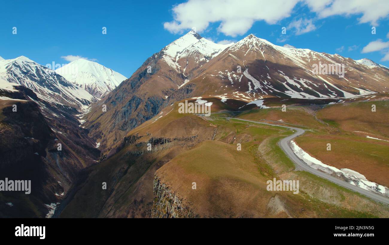 ascending view of Gudauri ski resort located in the great Caucasus Mountain Range in Georgia. High quality photo Stock Photo