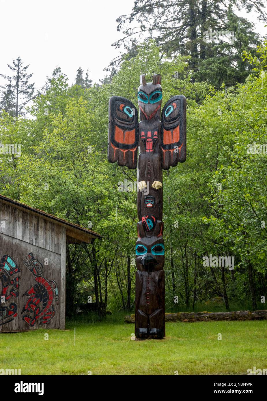 Ketchikan, AK 10 June 2022 Totem pole in Potlatch Park in Ketchikan