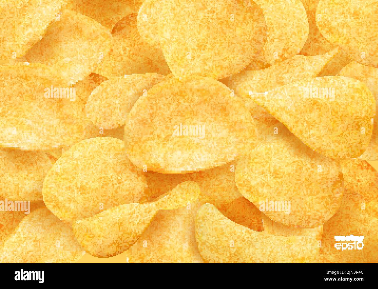 Realistic crispy potato chips background. Salty and flavored snack