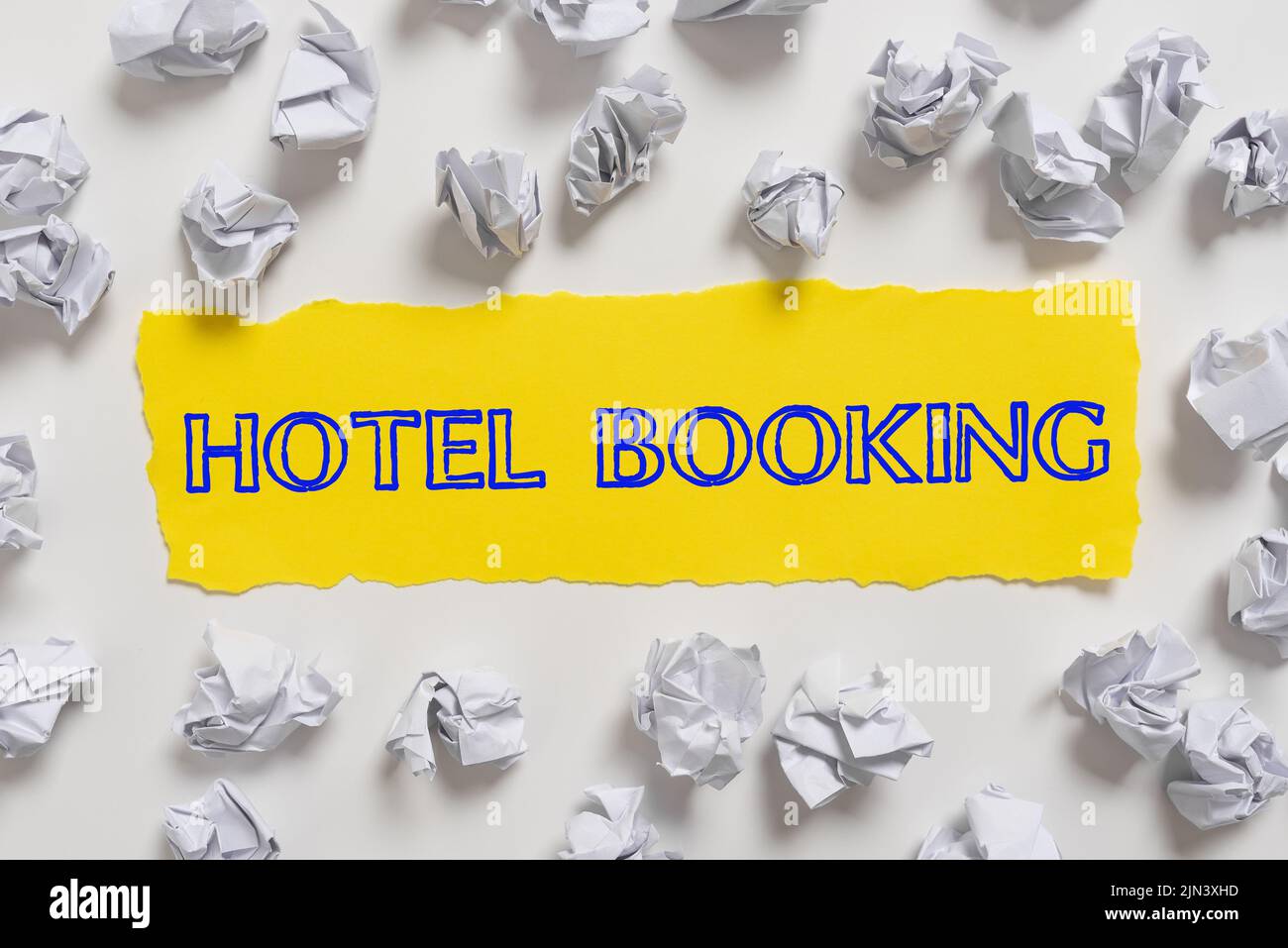 Text caption presenting Hotel Booking. Business idea Online Reservations Presidential Suite De Luxe Hospitality Crumpled Notes Placed All Over Written Stock Photo