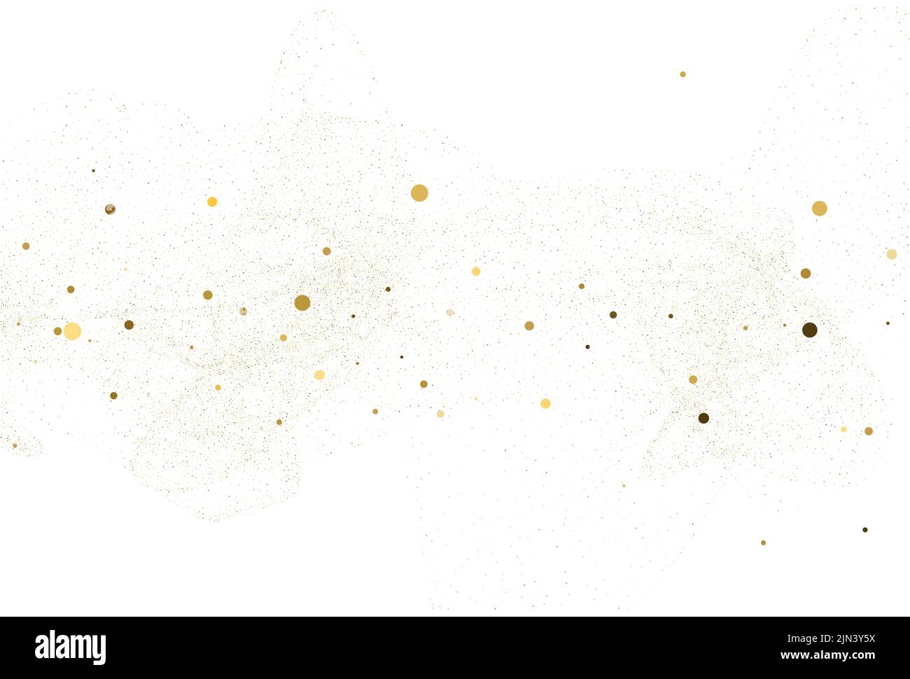 Light gold glitter round confetti background. White festive texture