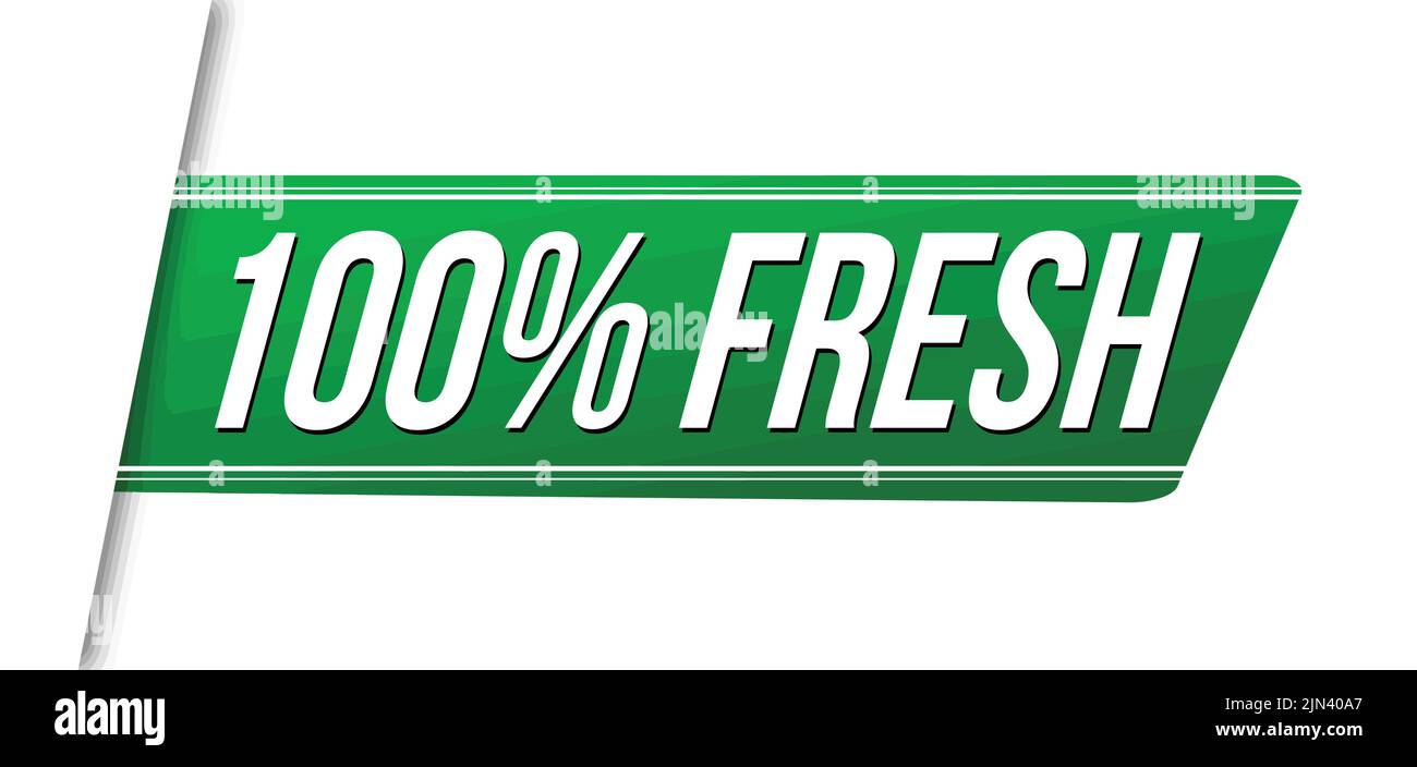 100% fresh green ribbon or banner design on white background, vector illustration Stock Vector
