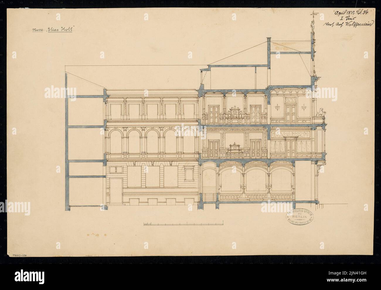 Richard Wolffenstein (1846-1919): residential building with shop. Monthly competition April 1877 Stock Photo