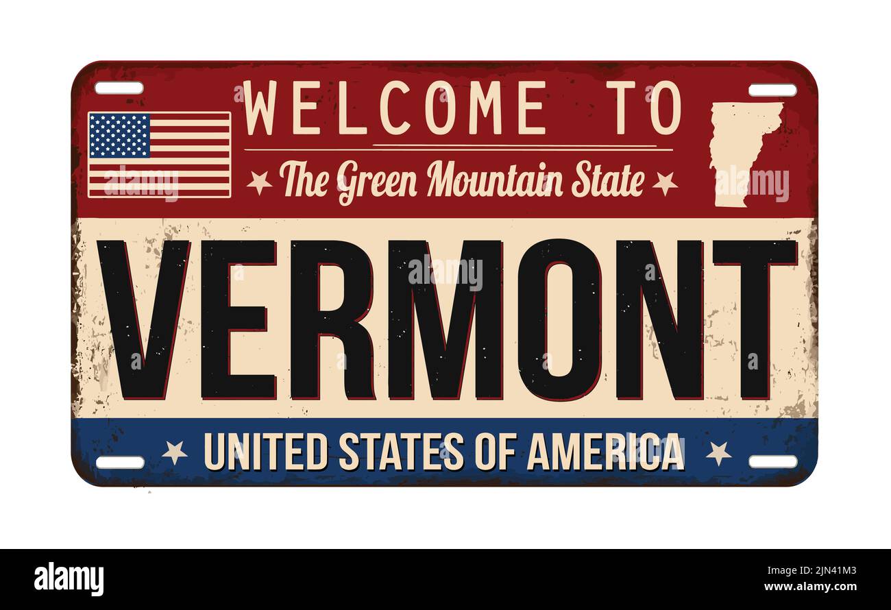 Welcome to Vermont vintage rusty license plate on a white background, vector illustration Stock Vector