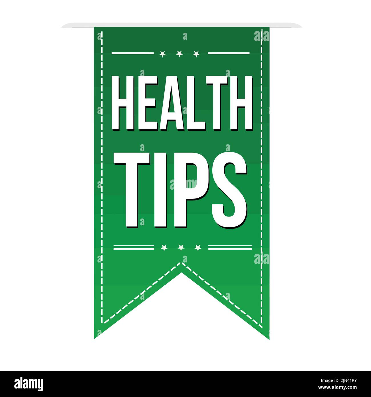 Health tips green ribbon or banner design on white background, vector illustration Stock Vector