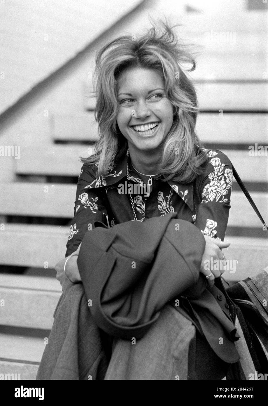 File photo dated 05/04/74 of Olivia Newton-John in Brighton, where she is rehearsing for the Eurovision Song Contest being staged at the Dome in the Sussex resort. Dame Olivia Newton-John has died at the age of 73, her widower has confirmed. The British-born singer died 'peacefully' at her ranch in Southern California on Monday morning, surrounded by family and friends. Issue date: Tuesday August 9, 2022. Stock Photo