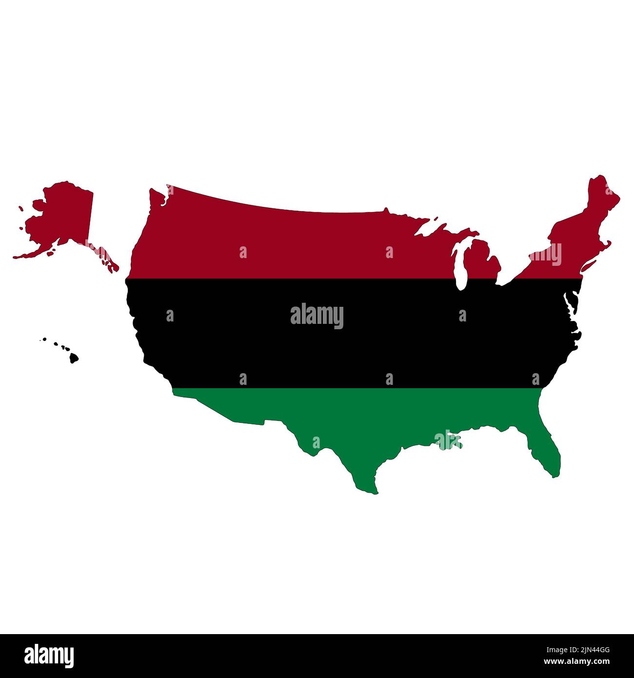 African American flag map of USA 3d Illustration on white with clipping path Stock Photo