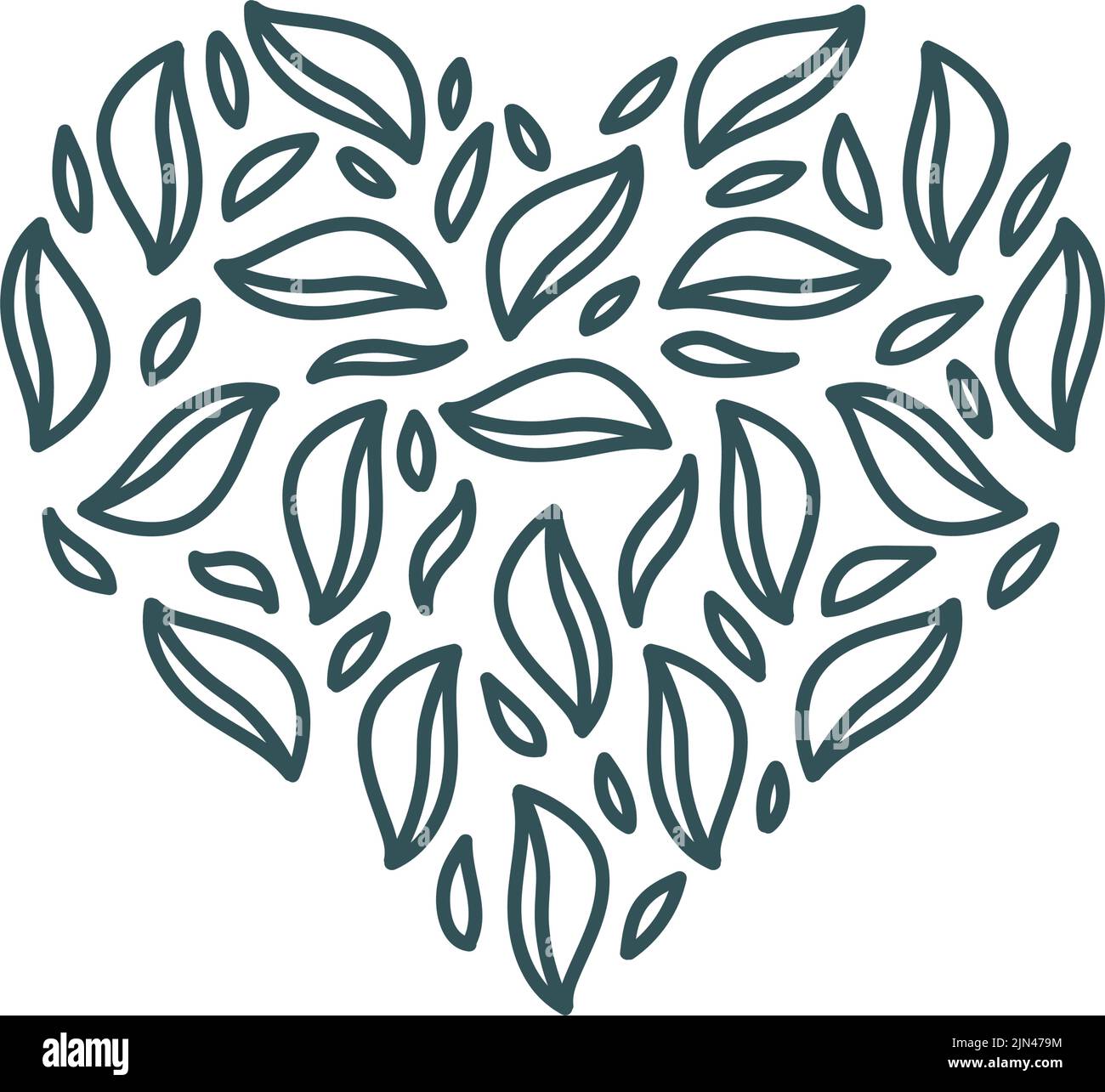 leafs in heart love icon Stock Vector