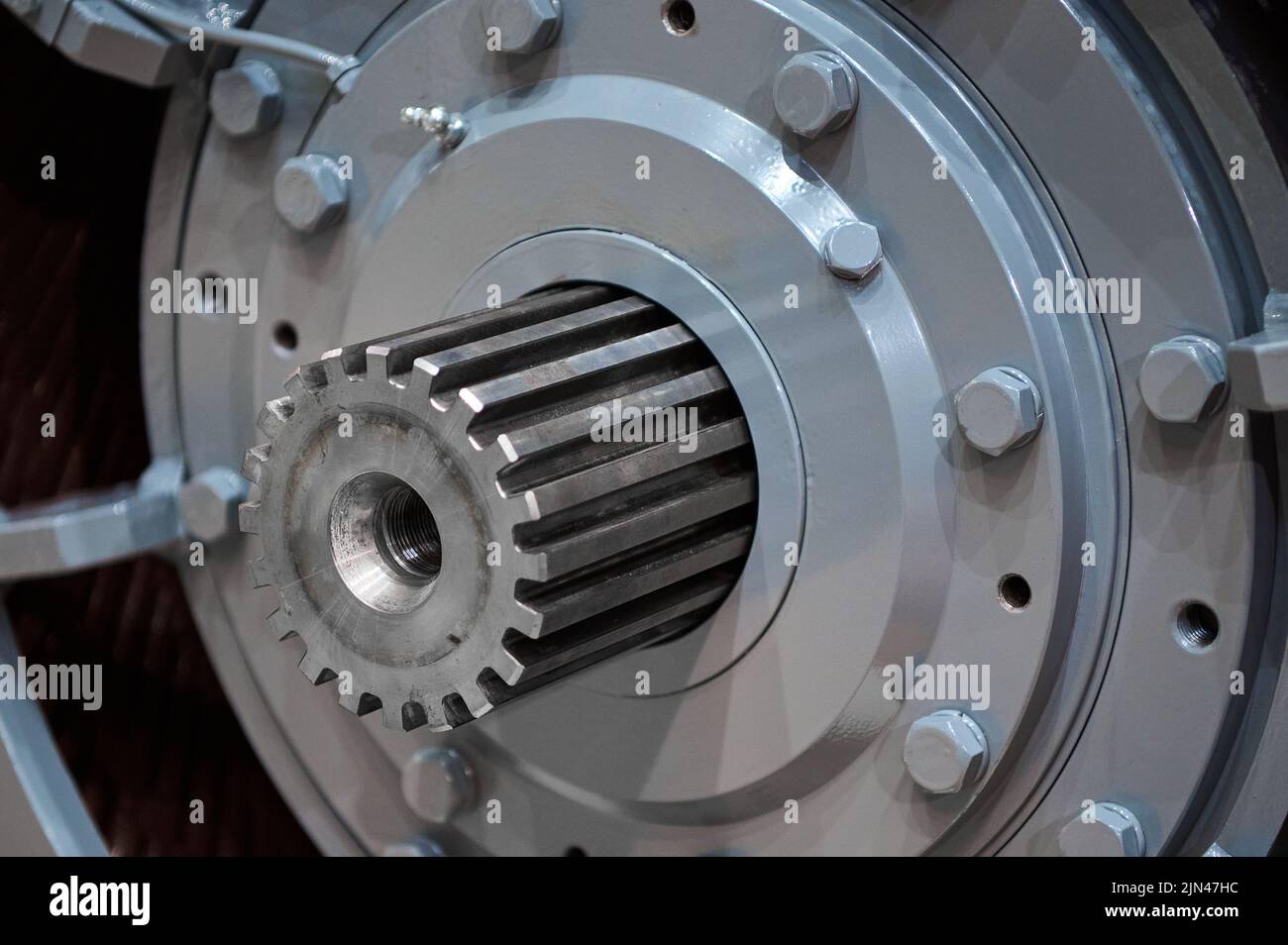 Output splined shaft of large industrial electric engine Stock Photo Alamy