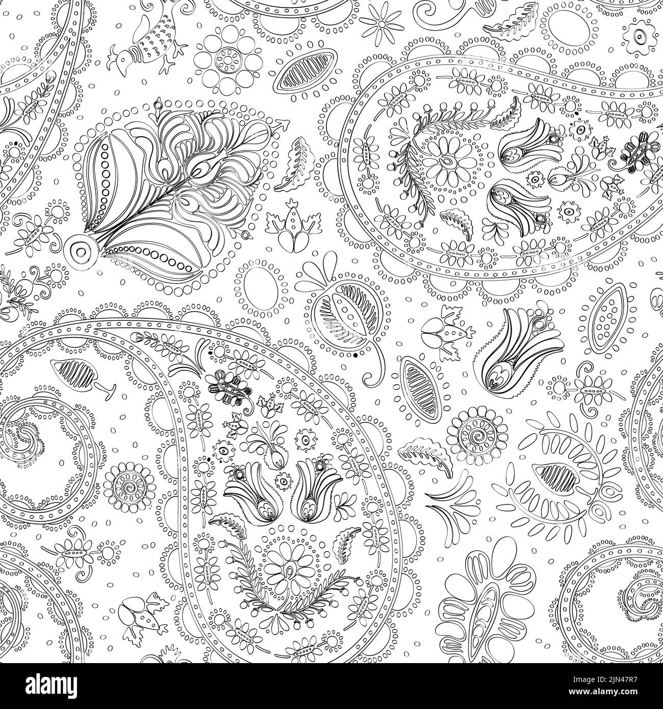 Vector Paisley Doodle Seamless Pattern Over White Stock Vector Image