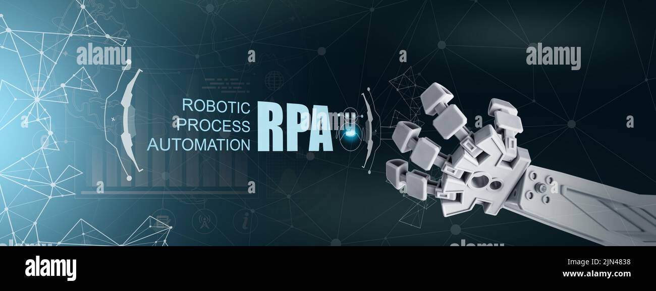 Hand of robot and text RPA on virtual screen Stock Photo - Alamy