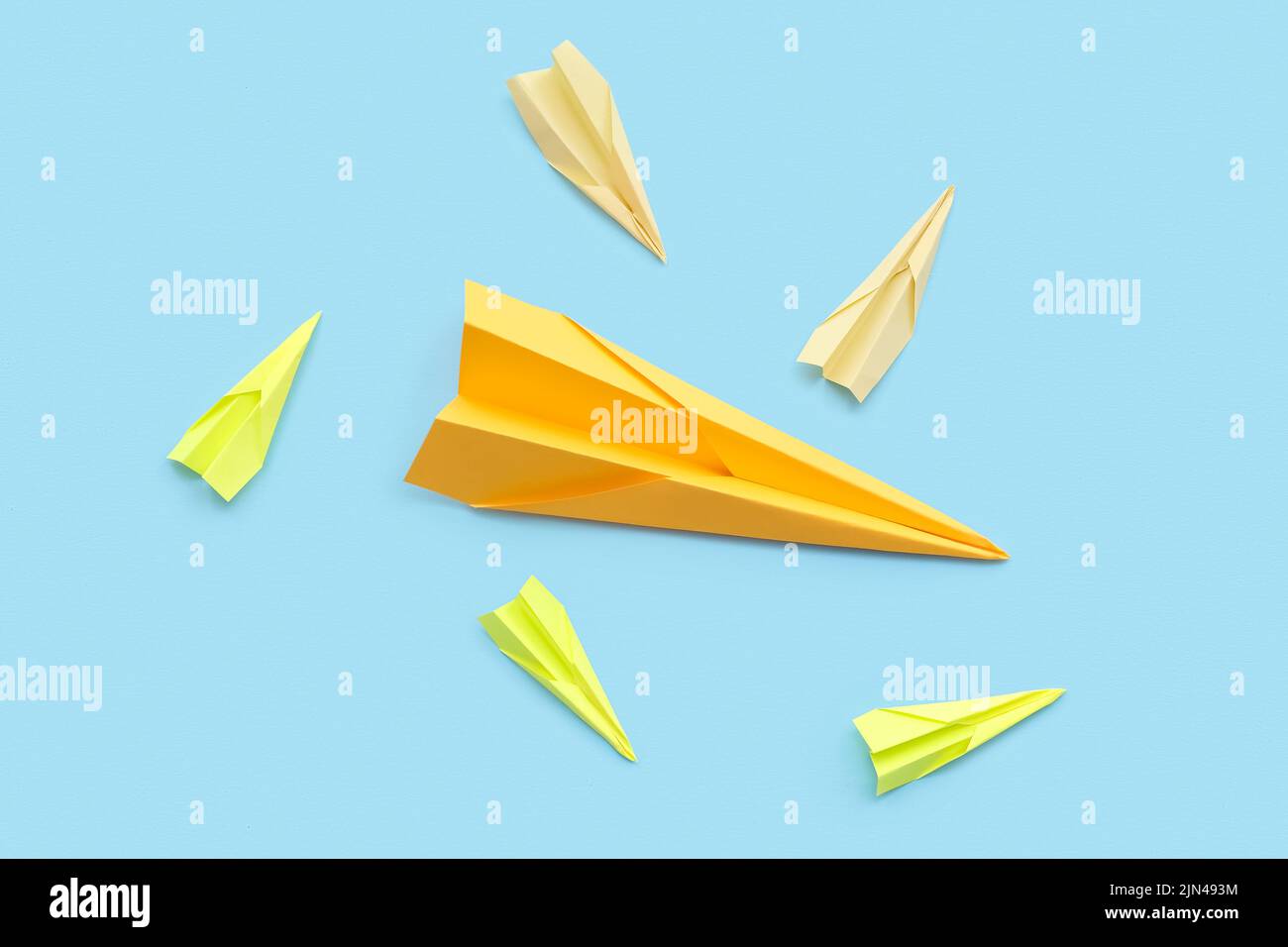 Paper Planes On Blue Background Stock Photo Alamy