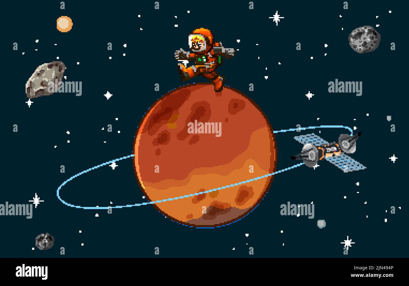 Mars planet in the space with astronaut illustration Stock Vector Image ...