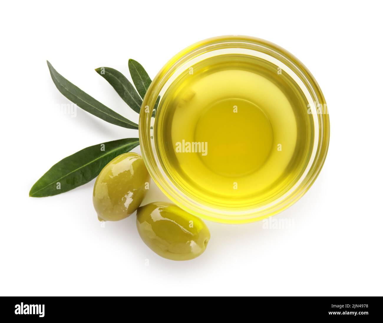 Bowl of fresh olive oil isolated on white background Stock Photo Alamy