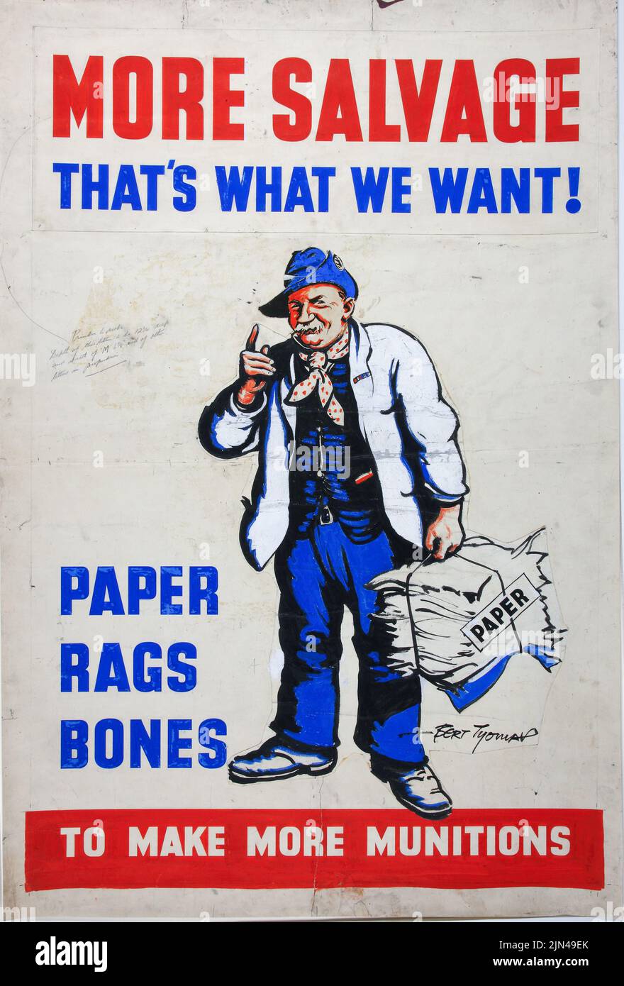 More salvage – thats what we want. Paper, rags, bones to make more munitions (1939 - 1946) British World War II era poster by Bert Thomas Stock Photo