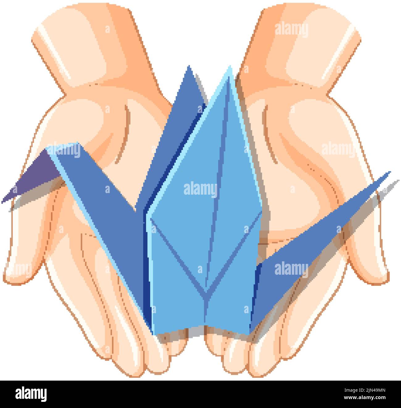 Human hands holding origami bird icon isolated illustration Stock Vector