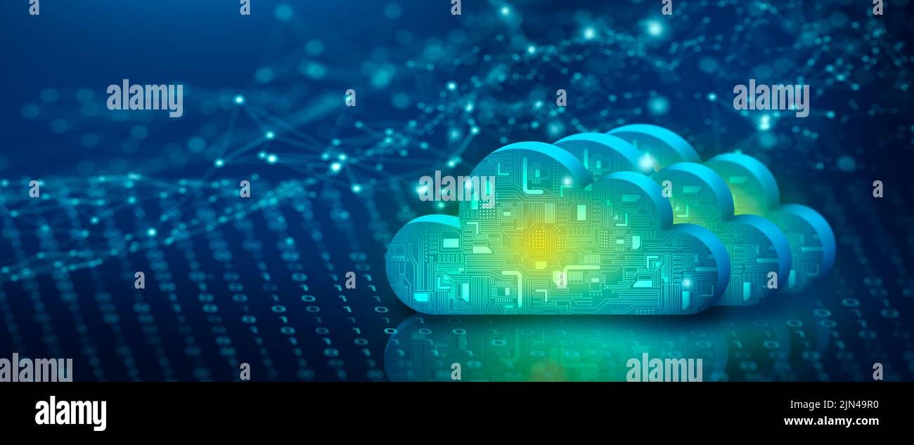 Cloud computing technology internet on binary code with abstract background. Cloud Service, Cloud Storage Concept. 3D render. Stock Photo