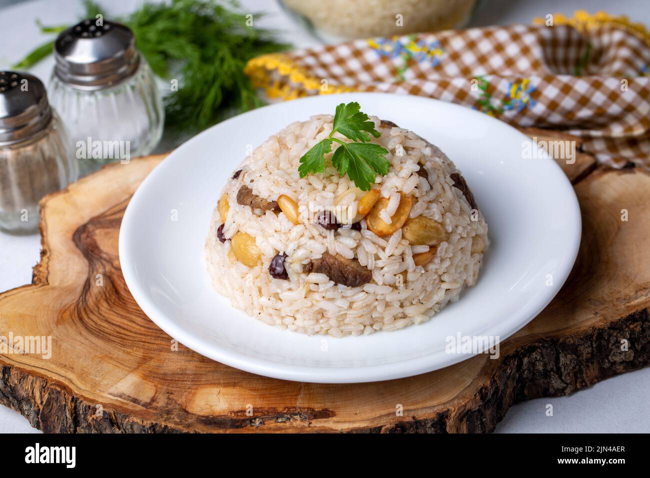 Traditional delicious Turkish food; rice pilaf with pine nuts and