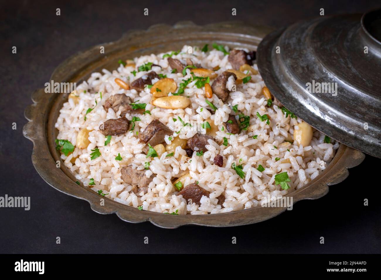 Traditional delicious Turkish food; rice pilaf with pine nuts and