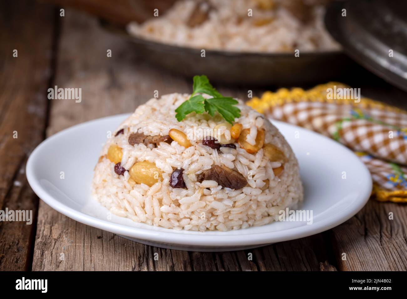Traditional delicious Turkish food; rice pilaf with pine nuts and