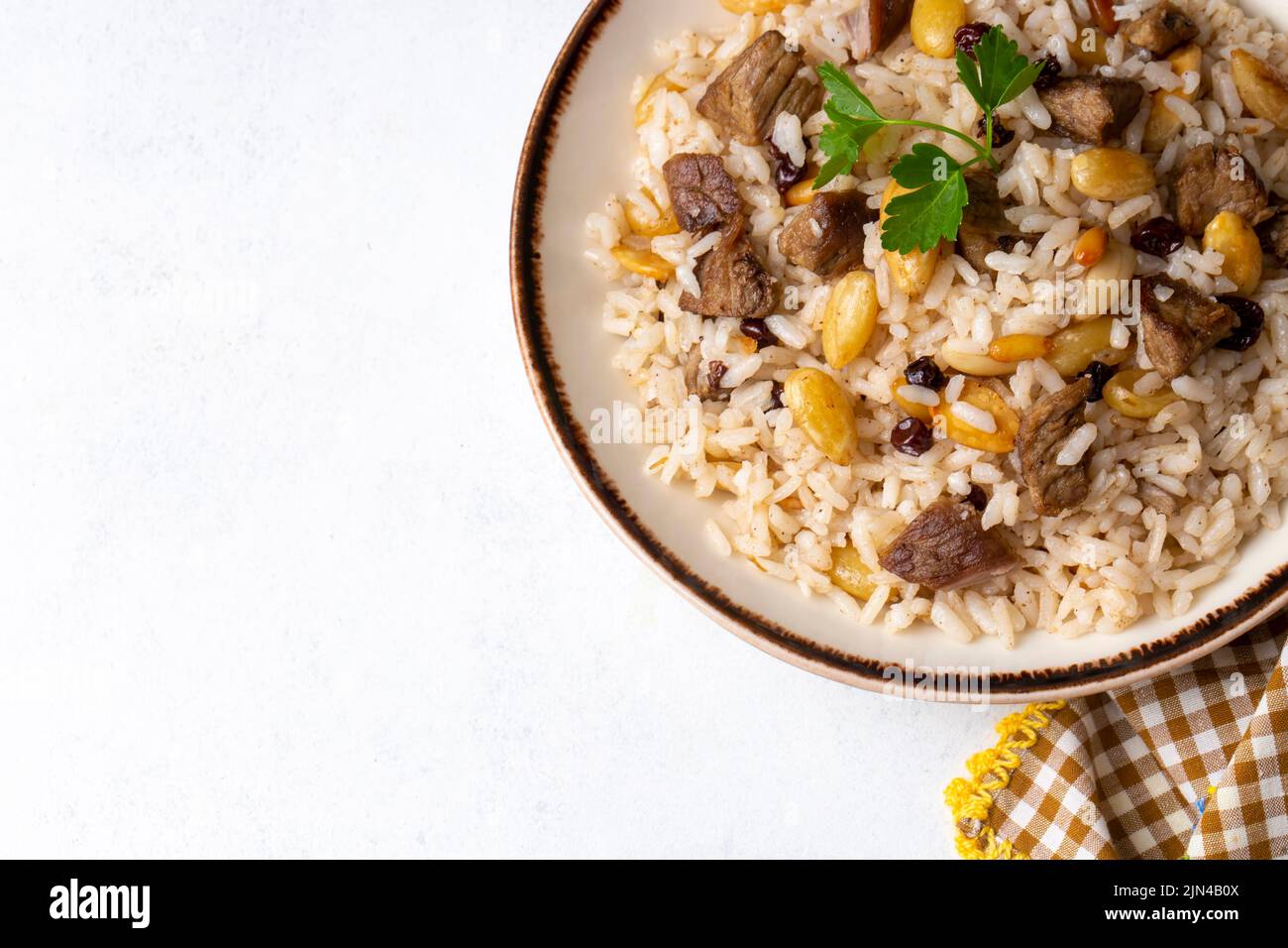 Traditional delicious Turkish food; rice pilaf with pine nuts and