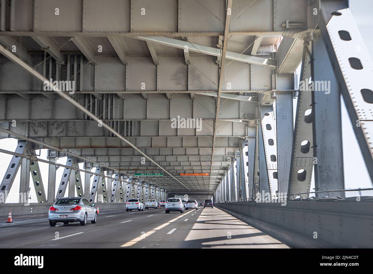San Francisco, USA - May 18, 2022: using the toll bay bridge in San Francisco, California CA, USA. Stock Photo