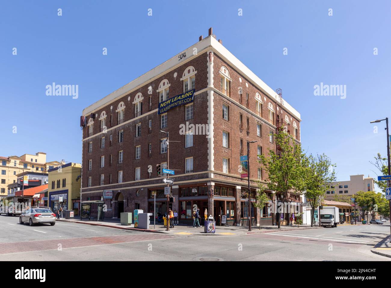 Oakland, USA - May 18, 2022: old victorian brick building  in the old town of Oakland. Stock Photo