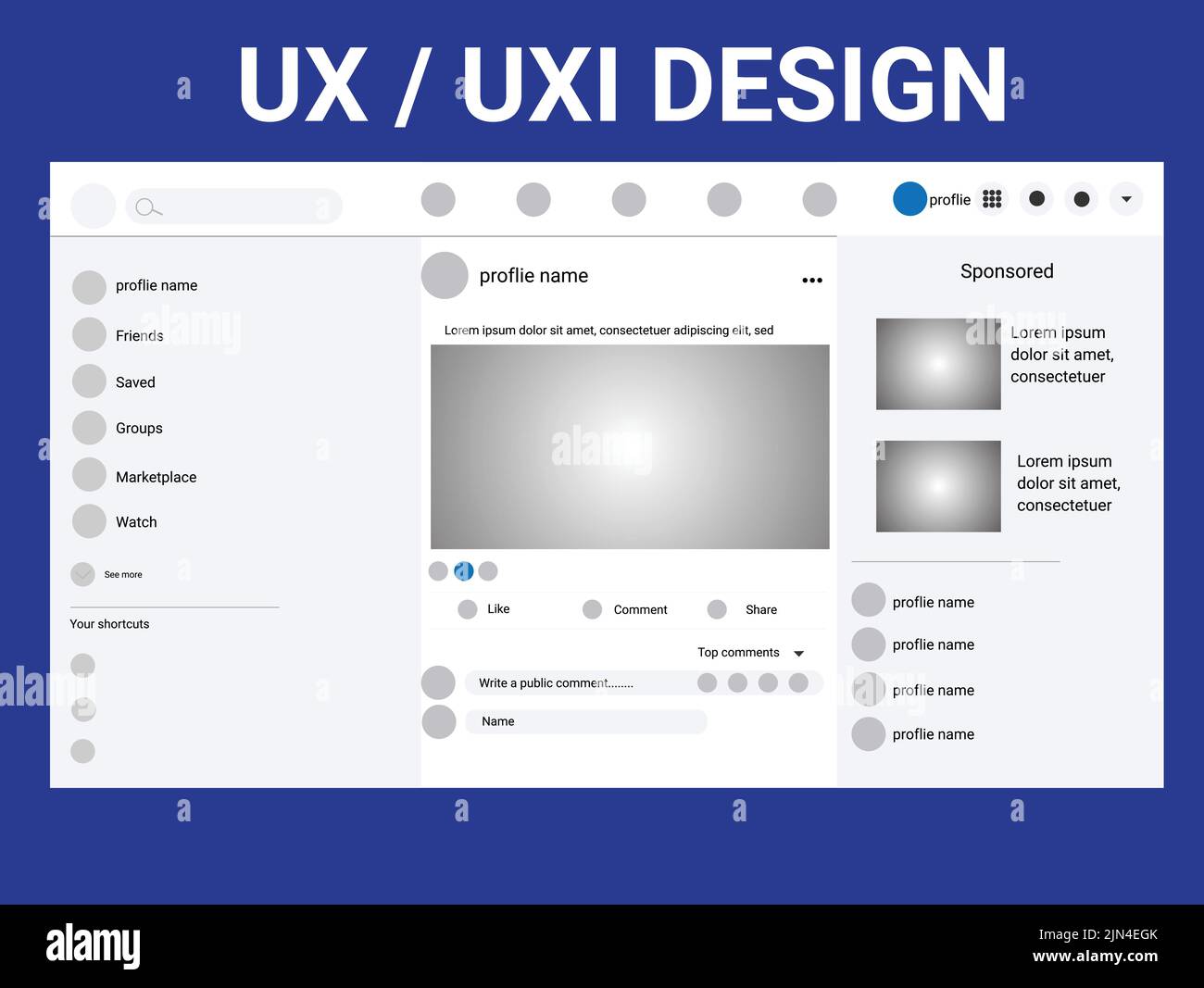 ux Graphic designer creative planning application process development prototype wireframe for web mobile phone Stock Vector