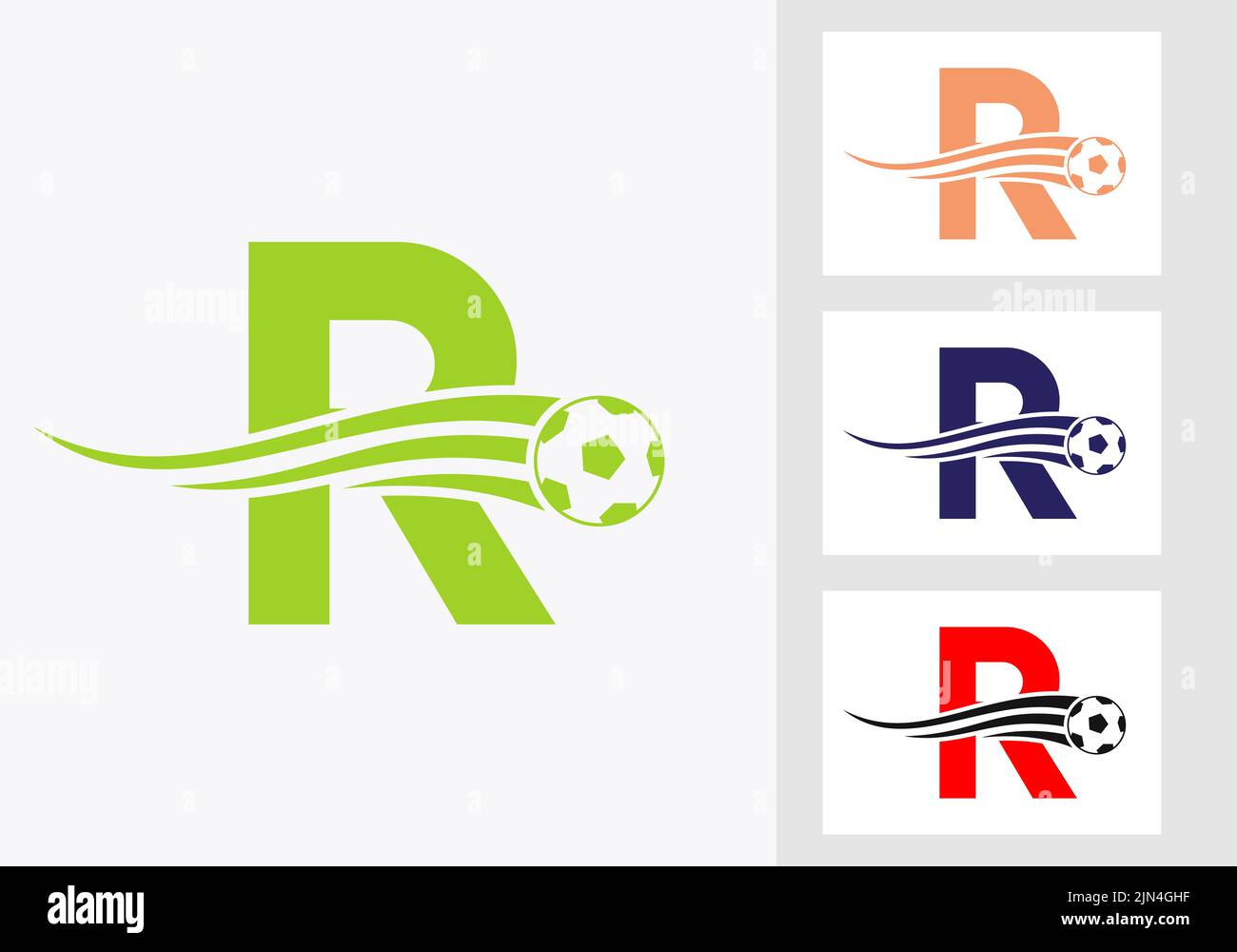 Soccer Football Logo On Letter R Sign. Soccer Club Emblem Concept Of Football Team Icon Stock Vector