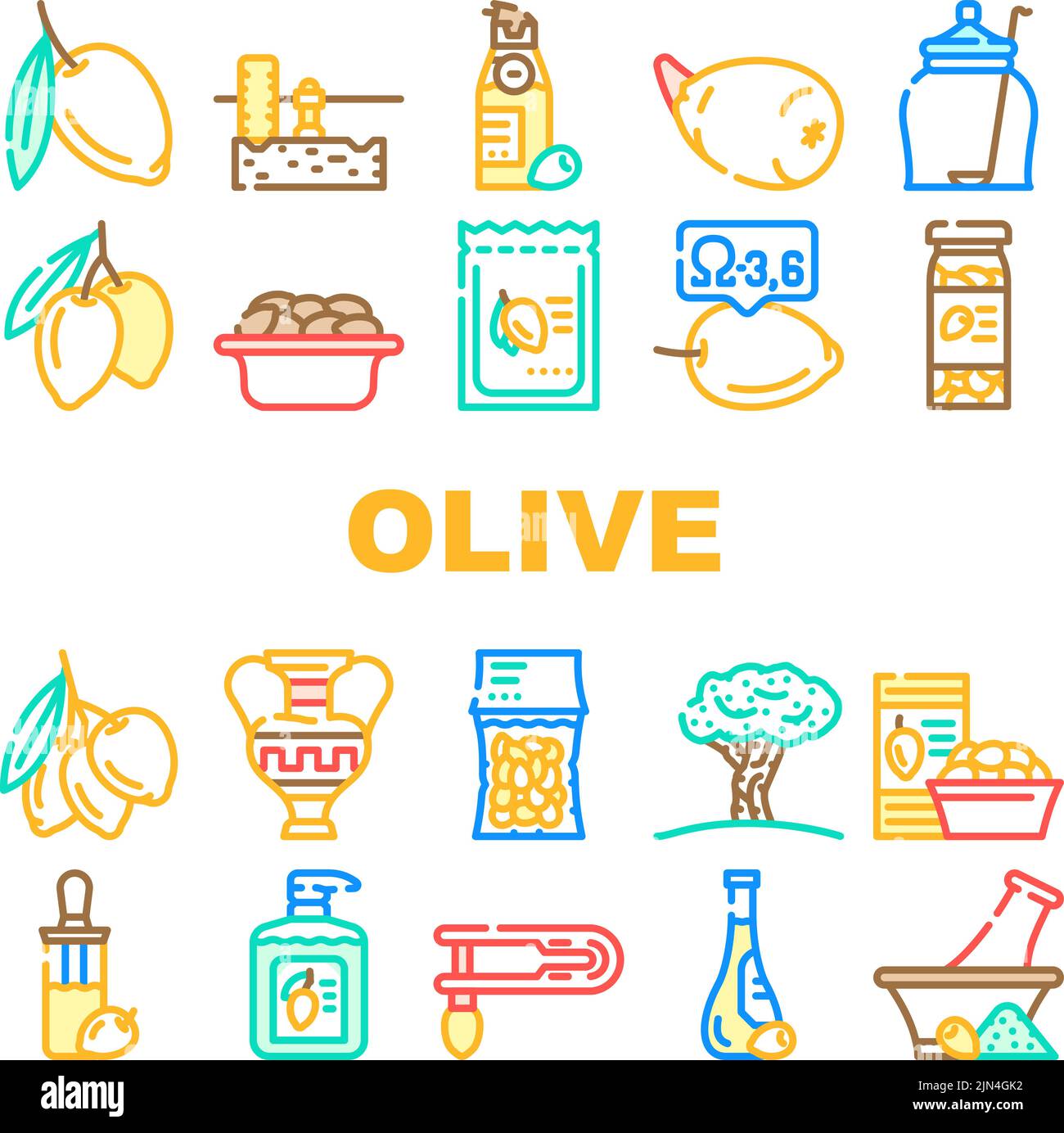 olive oil green branch leaf icons set vector Stock Vector Image & Art ...