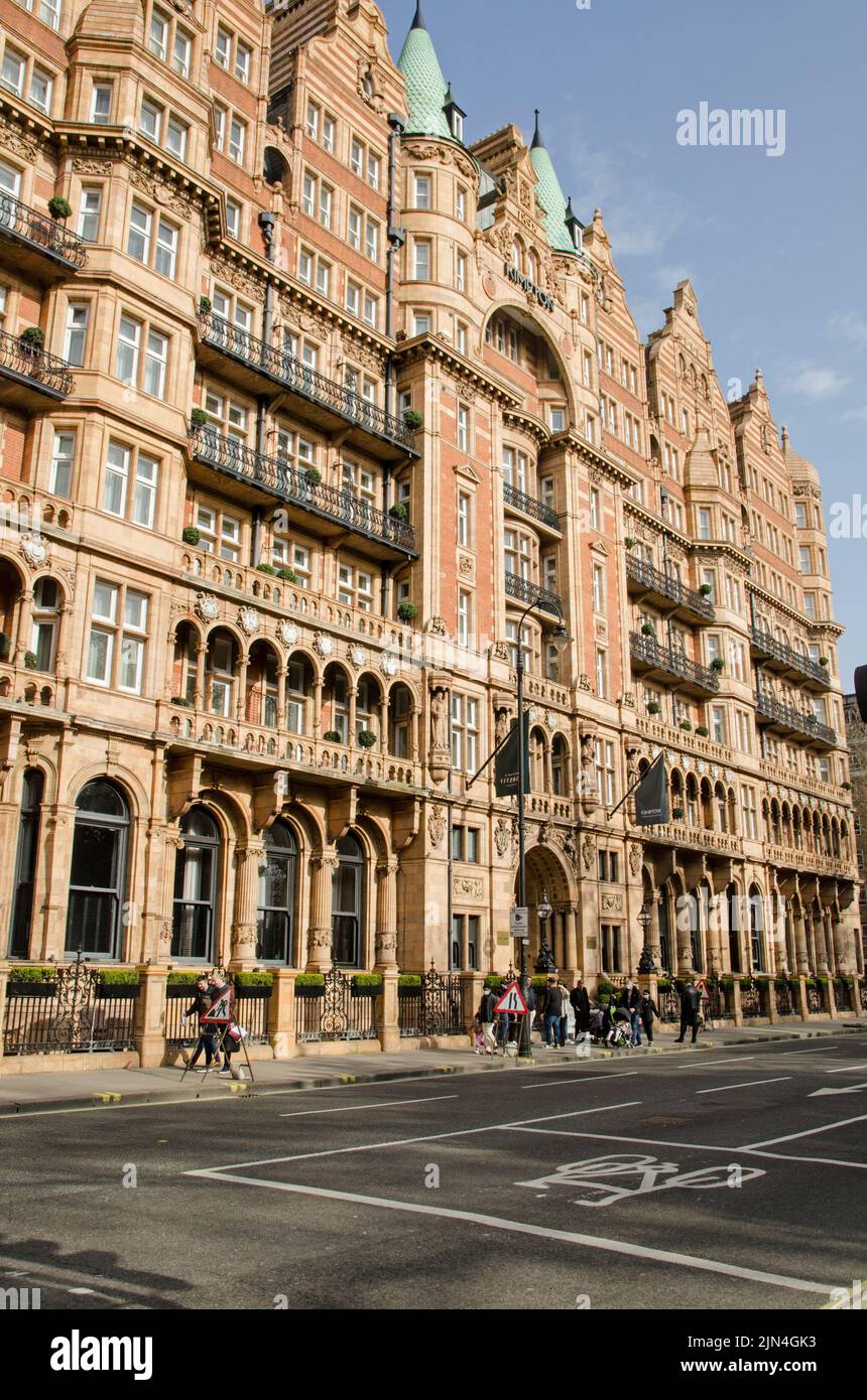 London, UK - March 21, 2022: View of the facade of the historic Kimpton Fitzroy Hotel - originally called the Hotel Russell - on a sunny spring day. Stock Photo