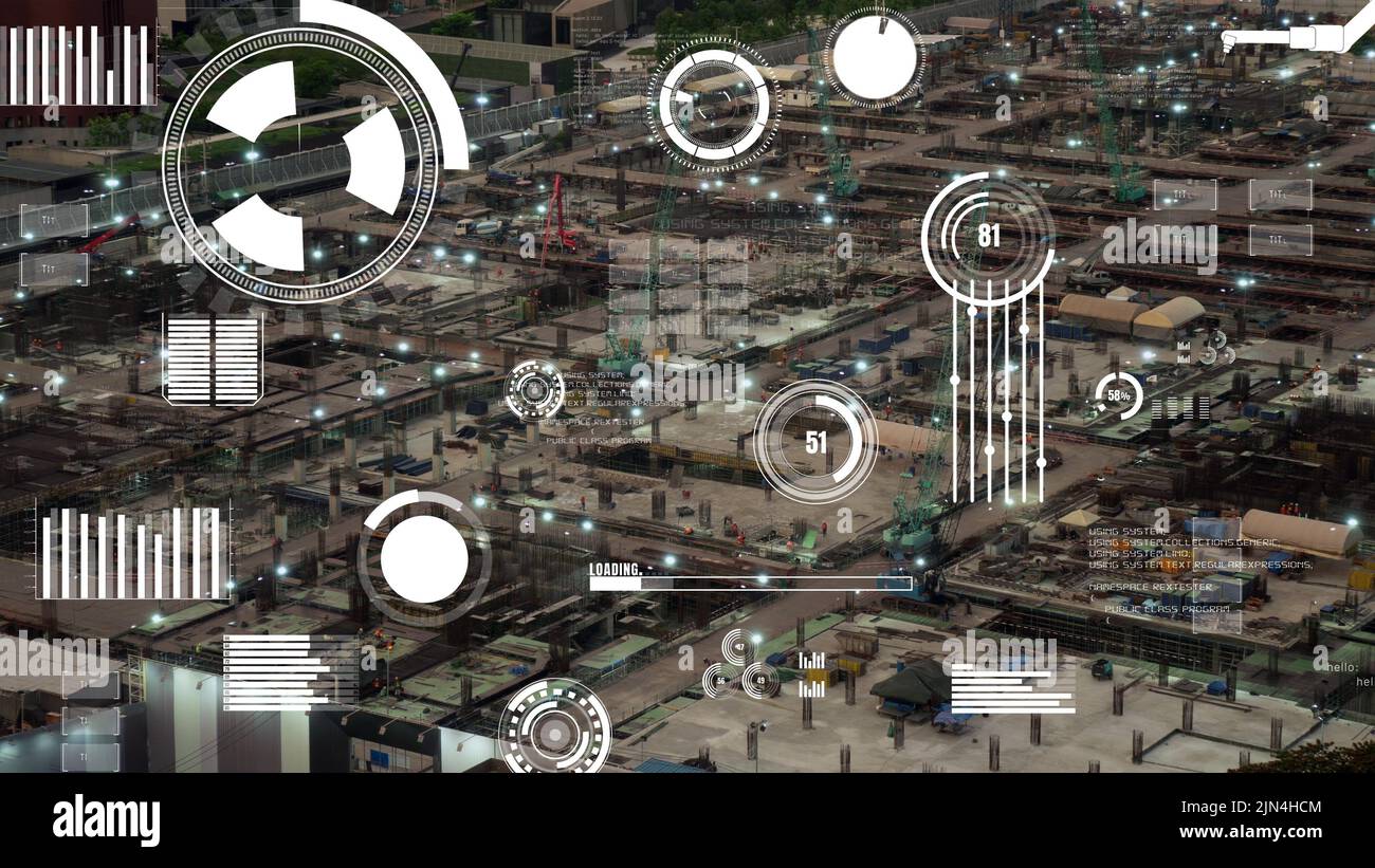 Construction technology concept with alteration graphic over construction site showing concept