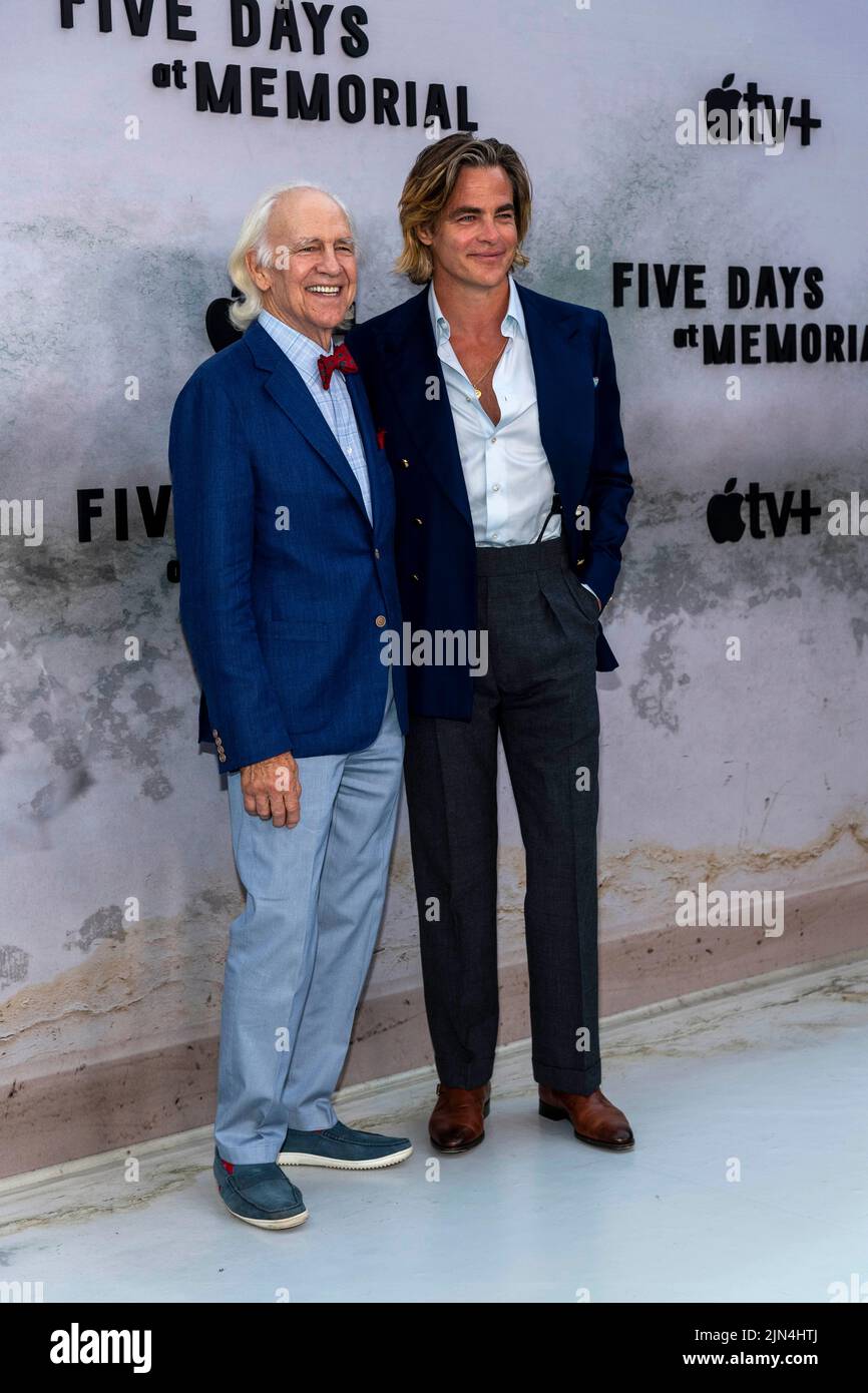 Los Angeles, USA. 08th Aug, 2022. Robert Pine and Chris Pine attend Premiere Event for the Apple TV  Limited Series 'Five Days at Memorial' at DGA, Los Angeles, CA on August 8, 2022 Credit: Eugene Powers/Alamy Live News Stock Photo