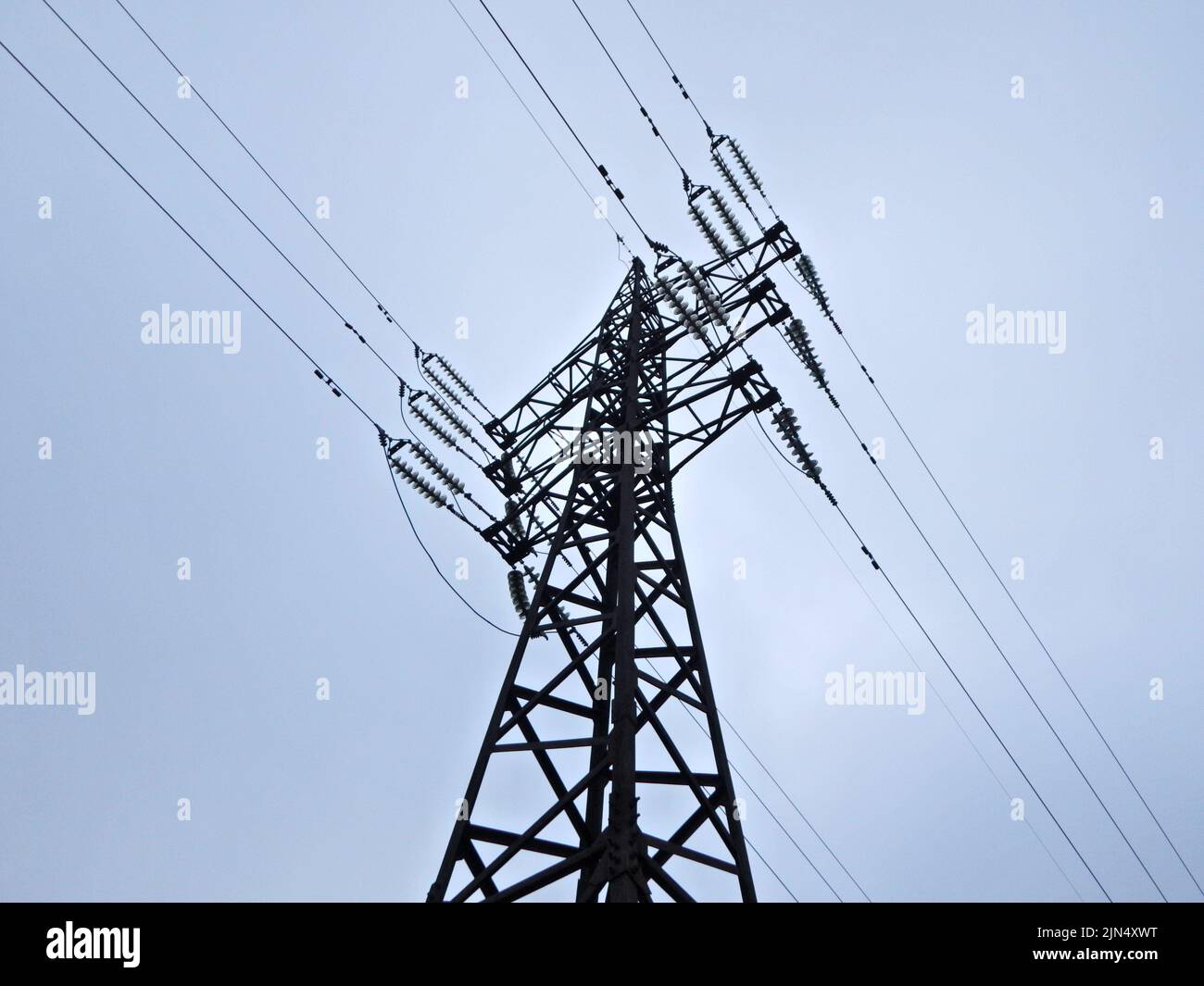 Pylon and wires of high voltage power line over sky Stock Photo Alamy