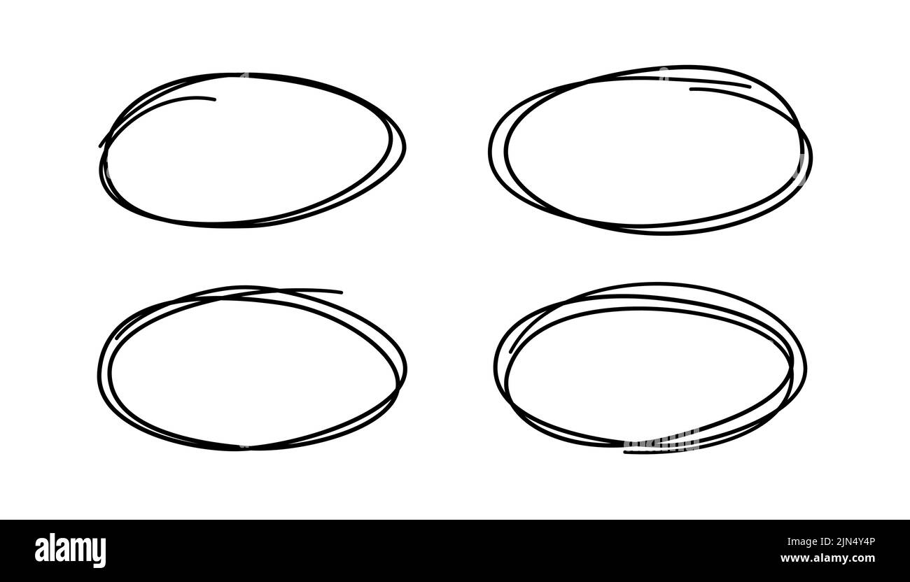 Hand drawn scribble ovals. Doodle sketch underlines. Highlight circle ...