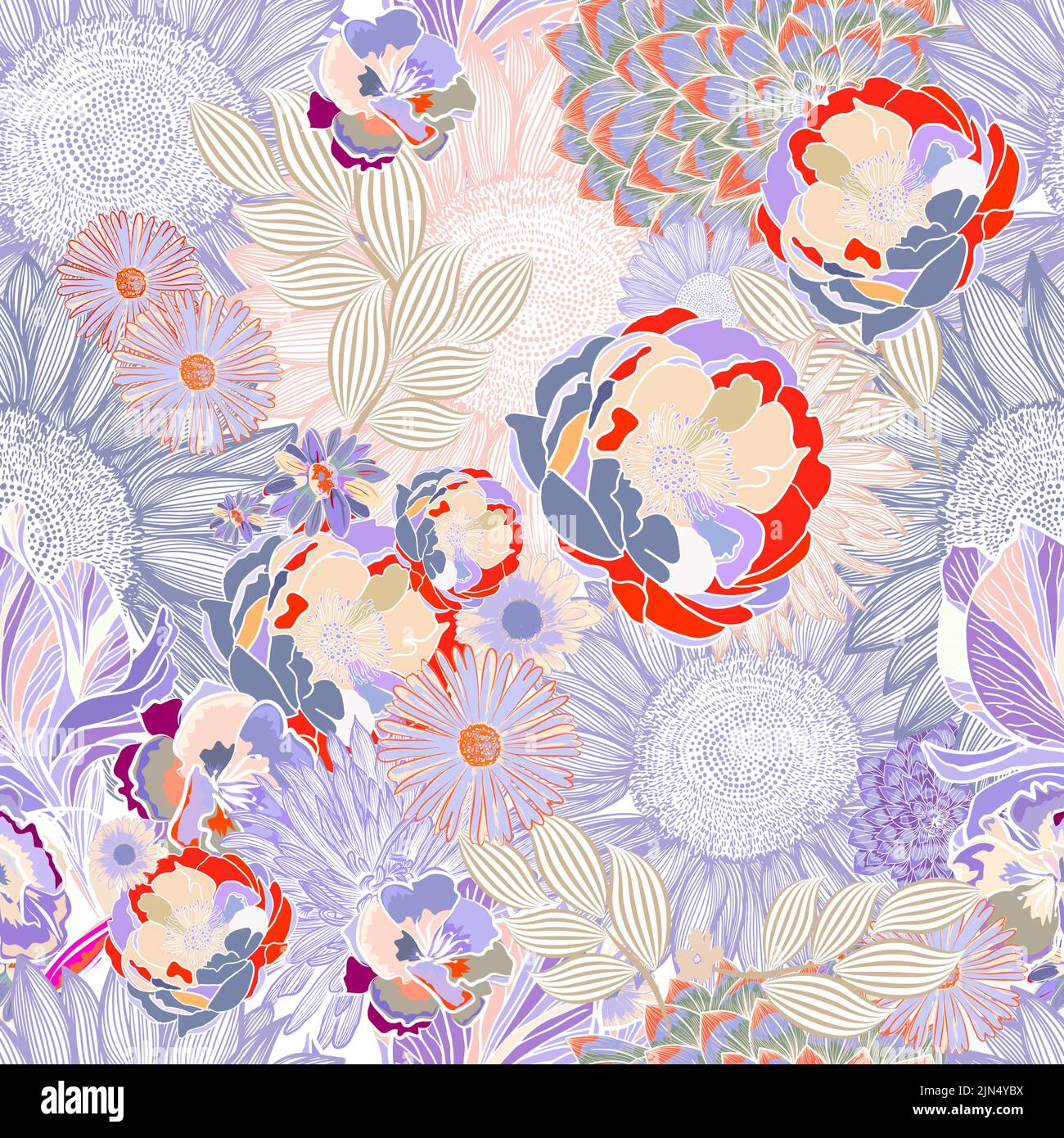 Seamless floral background. Vector illustration. Modern floral background. Trendy Folk style. Stock Vector
