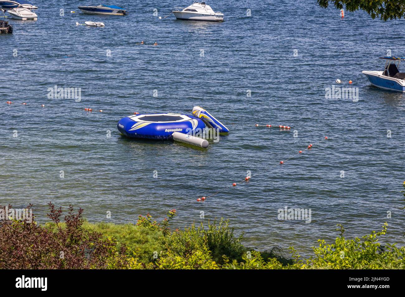 An aerial view of floating boat in lake Winnipesaukee Stock Photo Alamy
