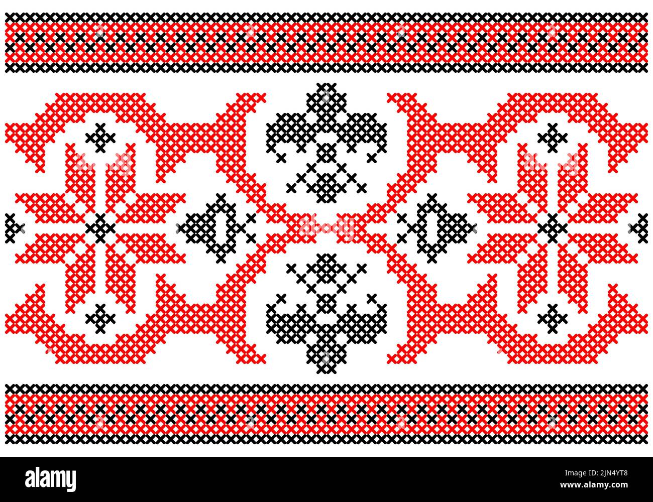 Ukrainian, folk art vector seamless pattern, retro monochrome long cross-stitch ornament inpired by folk art - Vyshyvanka. Slavic traditional black Stock Vector